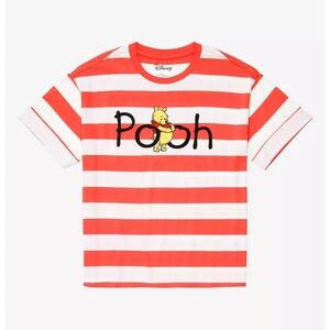 Disney Winnie the Pooh Striped Boxy Embroidered Rolled Cuff T-Shirt